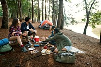 Friends Camping Eating Food Concept