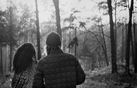 Couple Walking Outdoors Forest Concept