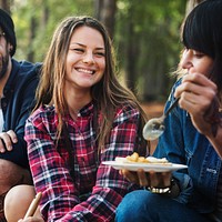 Young Adult Eating Cooking Camping Concept