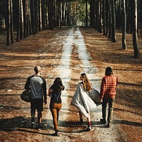 Camping Backpacker Walking Friendship Togetherness Concept