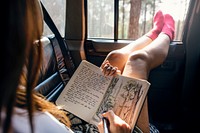 Girl Drawing Pad Road Trip Concept