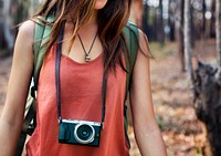 Girl Walking Exploring Outdoors Camera Concept