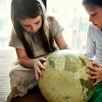 Girls Friends Globe Geography Concept