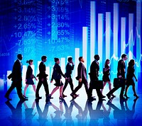 Business People Walking Financial Figures Concept
