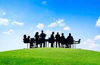 Green Business People Discussion Communication Outdoors Meeting Concept