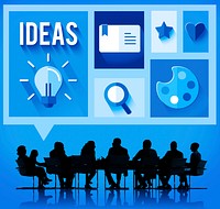 Ideas illustration with silhouette of business people at a meeting table