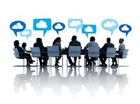 Business people in a meeting talking about cloud