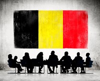 Business People and the National Flag of Belgium