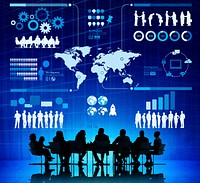Group of Business People With Infographic Illustration Above Them