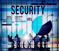 Security illustration with silhouette of business people at a meeting table