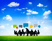 Business People Outdoors Work Around The Conference Table