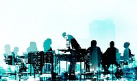 Silhouette Business People Discussion Cityscape Meeting Concept