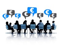 Silhouette of people in a meeting talking about euros