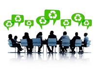 Silhouette of people in a meeting talking about recycling