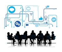 Silhouette Group of Business People with Meeting Table