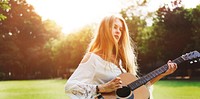 Girl Playing Guitar Outdoors Summer Concept