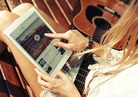 Woman Playing Song Tablet Music Beautiful Concept