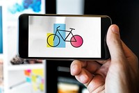 Hands Holding Smart Phone with Bike Icon