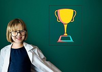 Cute genius girl with a trophy illustration