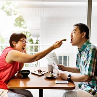 Senior Adult Couple Dating Cafe Happiness Concept