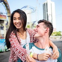 Couple Dating Amusement Park Funfair Festive Playful Happiness Concept