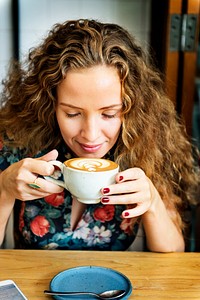 Woman Drinking Coffee Breakfast Refreshment Concept