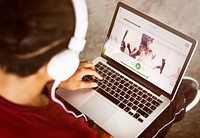 Boy Headphones Laptop Playlist Concept