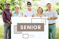 Seniors holding network graphic overlay banner