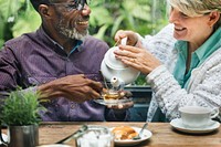 Senior couple having tea