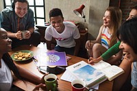 Students relaxing and doing homework together