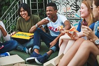 People Friendship Togetherness Eating Pizza Youth Culture Concept