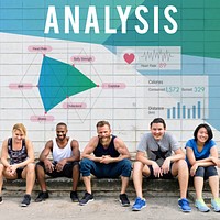 Group of people in gym clothes with a diagram on the wall
