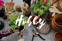 Hobby word on plants background