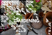 Gardening word on plants background