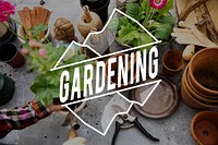 Gardening word on plants background