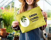 Farmer woman holding go green banner