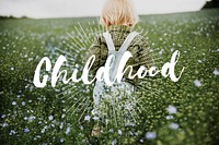 Childhood word on young boy outdoors