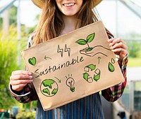 Farmer woman holding go green banner