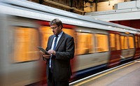 Businessman waiting in train station