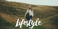 Lifestyle text design overlay on a woman in nature