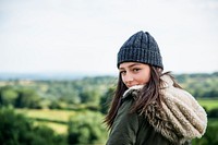 Woman Smiling Mountain Carefree Cloudscape Concept