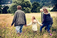 Family Walking Field Nature Togetherness Concept