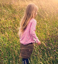 Little Girl Grassland Nature Outdoors Concept