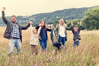 Family Walking Field Nature Togetherness Concept