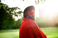 Senior superhero Sikh Indian man in the park