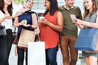 Group of friends shopping in a mall