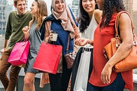 Group of friends shopping in a mall