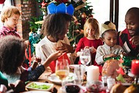 Group of diverse people are celebrating christmas holiday