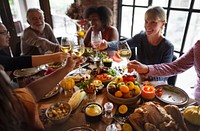 People Cheers Celebrating Thanksgiving Holiday Concept
