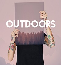 Outdoors word on nature background with trees